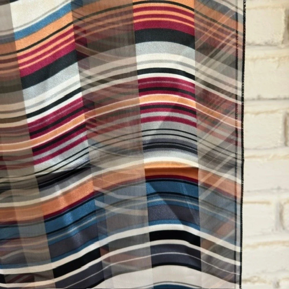 Vintage‎ Sheer Silk Chiffon Scarf Retro Geometric Wave Stripe Multi Color